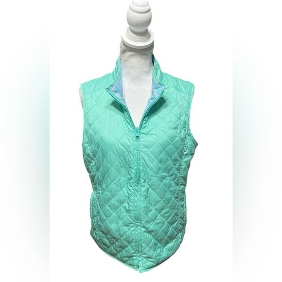 Peter Millar Vest Womens Large Reversible Green Blue Full Zip Casual Warmth - Picture 1 of 8